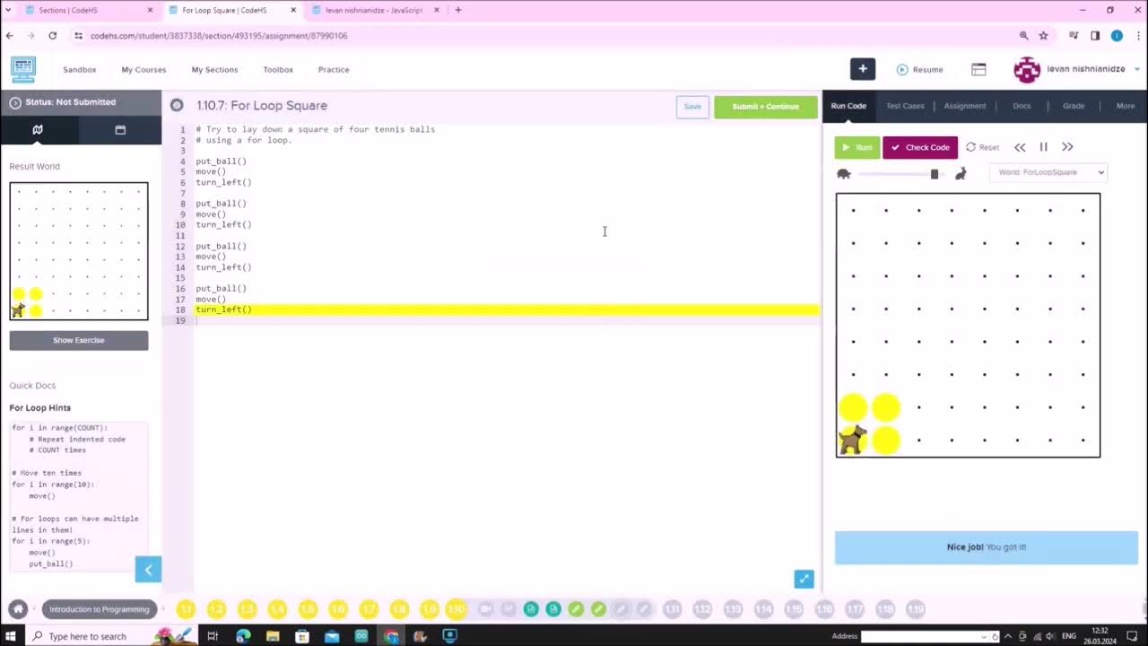 Python 1.10.7 სავარჯიშო - For Loop Square / codehs.com / პროგრამირება ...