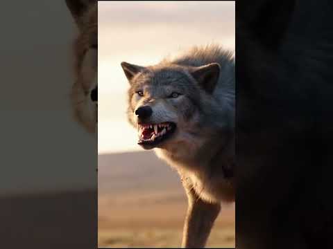 ذئب شجاع يدافع عن والده بكل قوته من هجوم الاسد انه الاب   الحيوانات البرية الذئب 