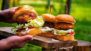 Ultimate Crispy Fish Burger in Nature / outdoor Cooking