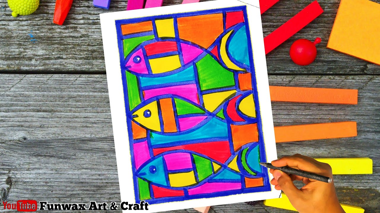 Cubism art drawing tutorial of fish for kids in easy steps | Draw Fish easy  geometric drawing - YouTube