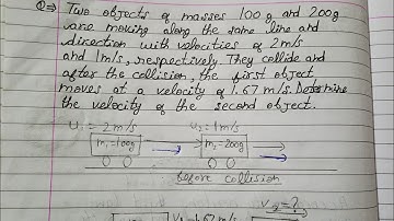 Two objects of masses 100 g and 200 g are moving along the same line and direction with velocities o