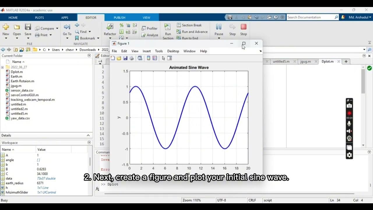 Matlab Tutorial on Sine Wave animated plot #matlab #tutorial #plots # ...