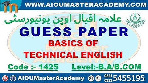 AIOU GUESS PAPER CODE 1425 | Basics of Technical English Solved Guess Paper 1425 | 1425 Guess Paper