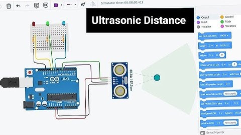 Ultrasonic sensor tinkercad with led in English | Distance measure | tinkercad circuits | code