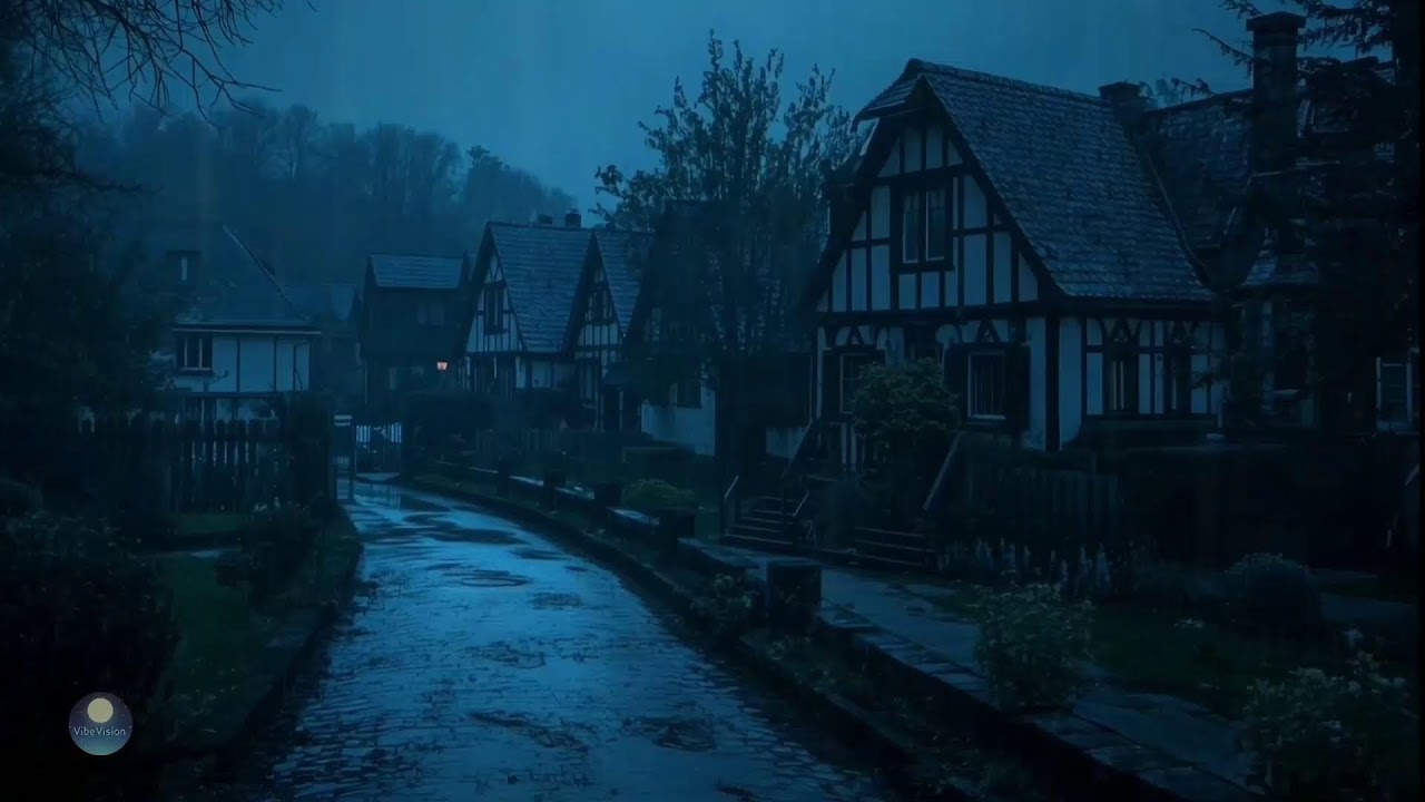 Gentle Rain & Chill Lofi Beats | Cozy Night Village for Stress Relief & Better Sleep