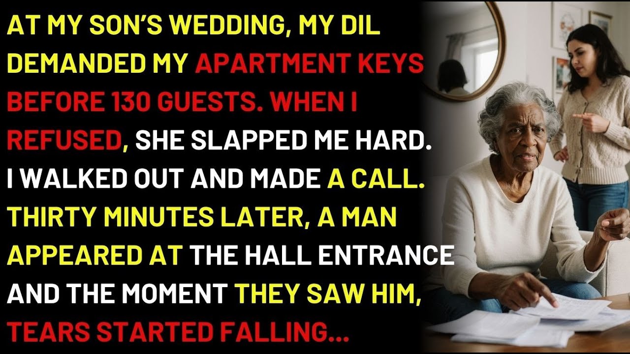 At my son’s wedding, my daughter-in-law demanded my apartment keys before 130 guests. When I re...