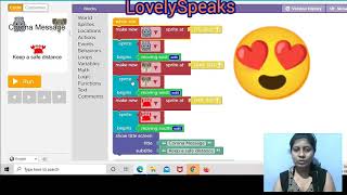 SPRITE LAB GAME CODE IN BLOCK MODE #WhitehatJr LEARN👩‍💻CORONA MSG CODE WITH SONG #lovelyspeaks #game