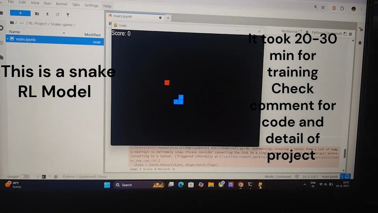 Snakes Learning Coding Image Snake Reinforcement Learning Model with code - YouTube