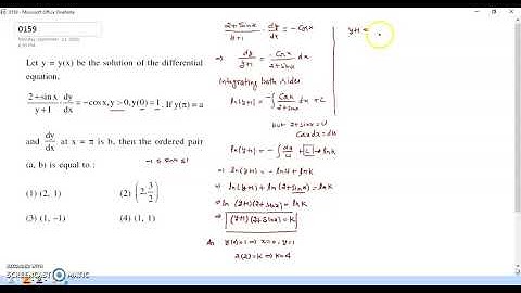 JEE MAIN 02 SEPTEMBER 2020 SIFT 1 MATHEMATICS VIDEO SOLUTION DIFFERENTIAL EQUATION
