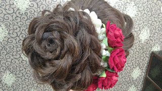Beautiful Rose Bun Hairstyle | Wedding And Party Function | Very Simple and easy method