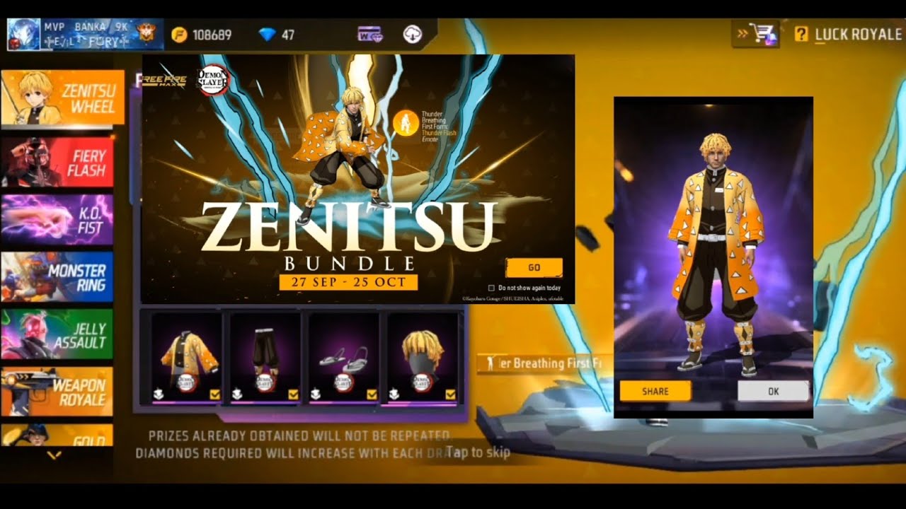 OB41 - Zenitsu 2D bundle review  FF x Demon Slayer - Zenitsu Agatsuma  #Shorts ‎@FreeFireLeaks 