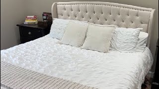 AMERLIFE King Size Adjustable Bed Frame with 51 H Velvet Upholstered and Deep Button Tufted Headboar