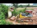 OMG!! MEGA PROJECT!! Large Capacity Dump Trucks &amp; Bulldozer Pushing Stone – Backfill Process! 😱