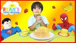 Family Fun Game Pancake Pile Up Spiderman Superman Egg Surprise Toys Kids Video Ryan ToysReview screenshot 5