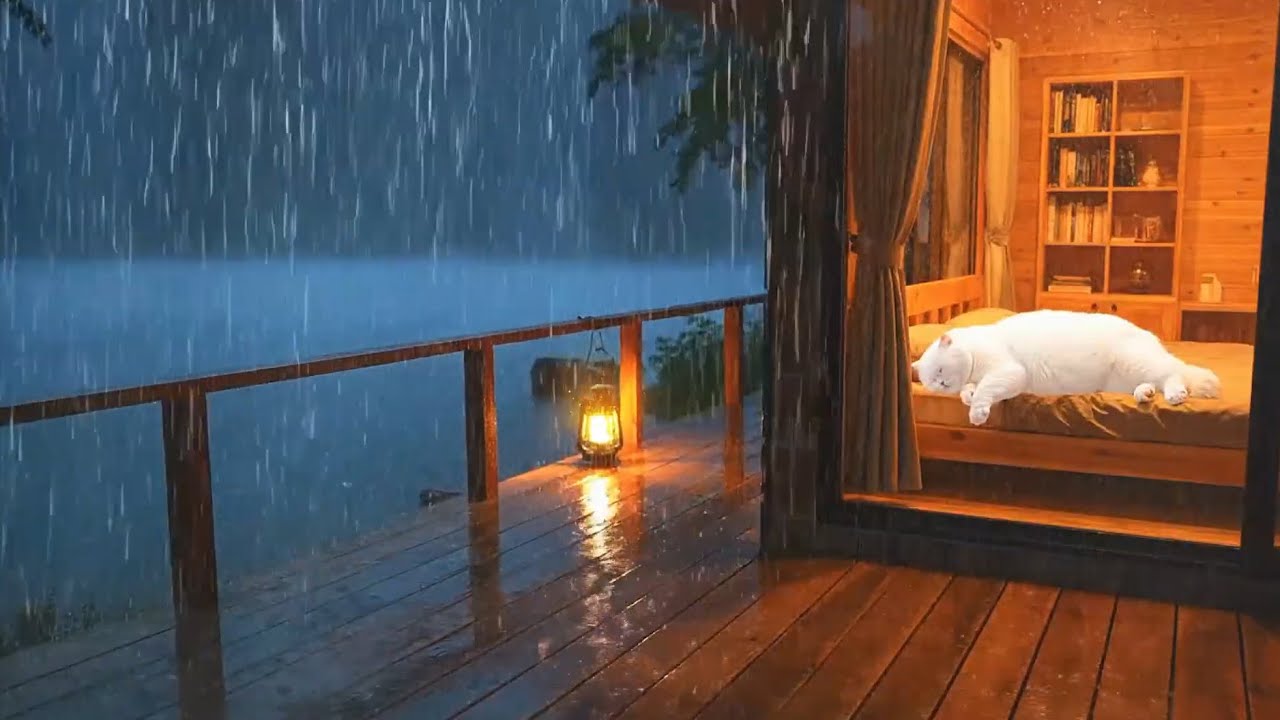 Cozy Rainy Night 🌧️ Warm Cabin Lights & Gentle Rain Sounds for Deep ...