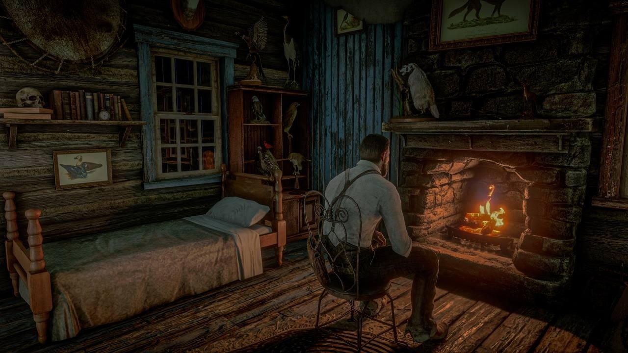 John spends a rainy night alone in a cabin away from his family sleep next to a fireplace/RDR2 ASMR