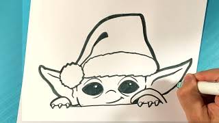 EASY How to Draw BABY YODA CHRISTMAS
