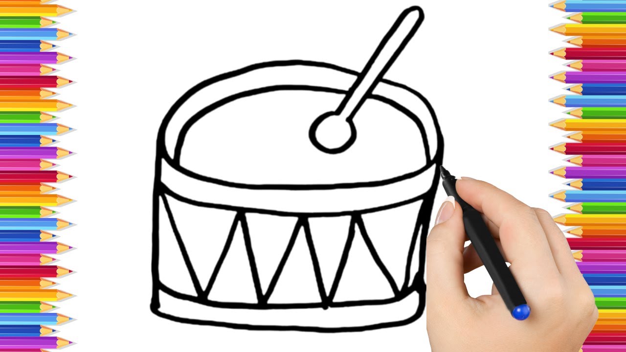 Как нарисовать милый барабан. Рисование, раскрашивание и живопись для детей и малышей. Детское ис...
