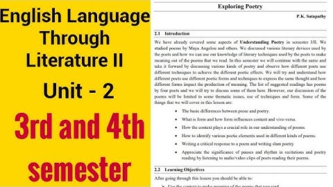 DU SOL | English language through literature 2 | Exploring Poetry Unit 2 | 3rd and 4th semester#sol