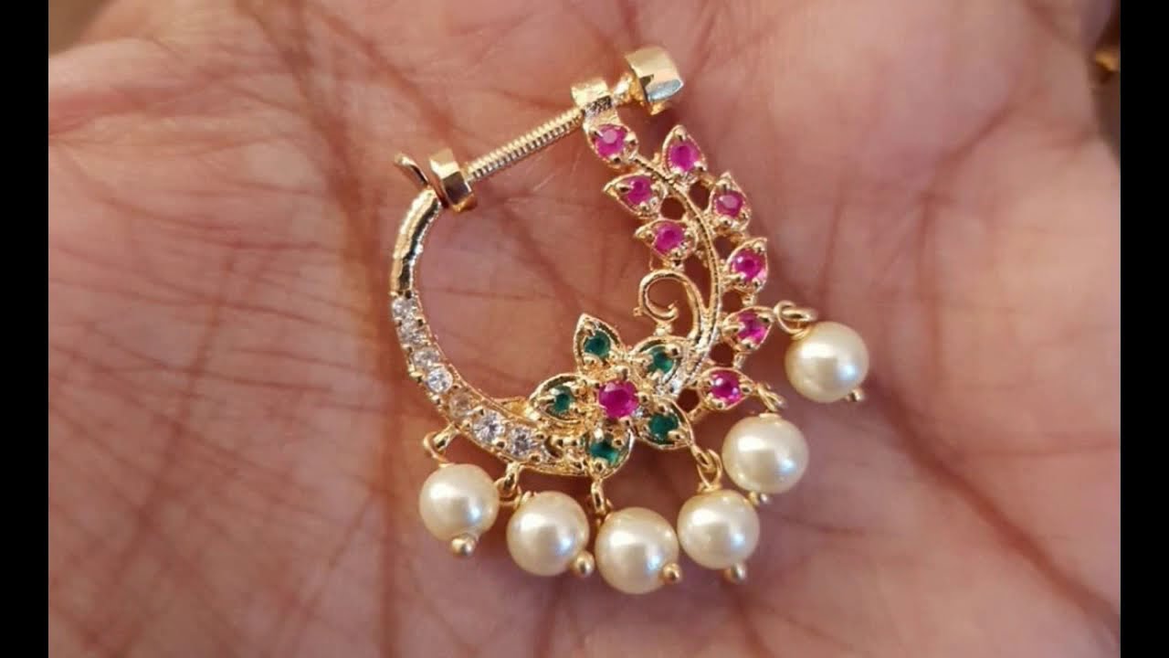 Amazon.com: Abhika Creations Kundan Decorated Nath With Golden Pearly Hair  Chain Handmade Designer Bollywood Style Indian Nose Ring Nath Bali :  Handmade Products