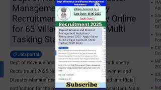 Department Of Revenue And Disaster Management Puducherry Revenue Puducherry Recruitment 2025