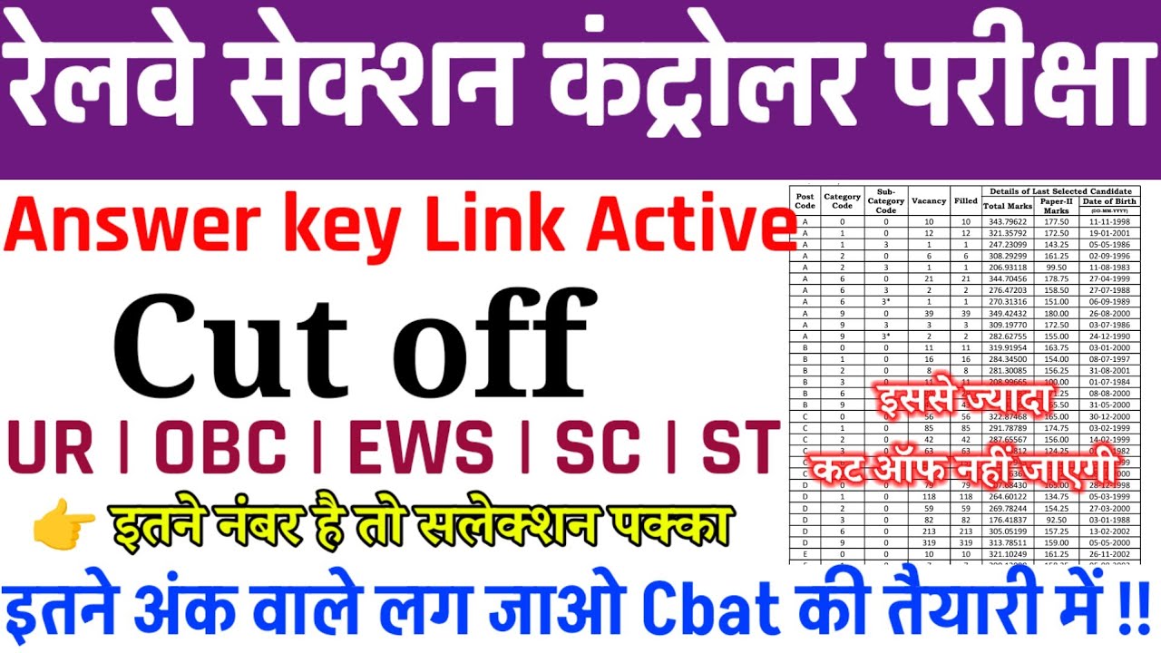 RRB SECTION CONTROLLER EXAM | ANSWER KEY LINK ACTIVE | CUT OFF 2026 | SAFE SCORE FOR CBAT |