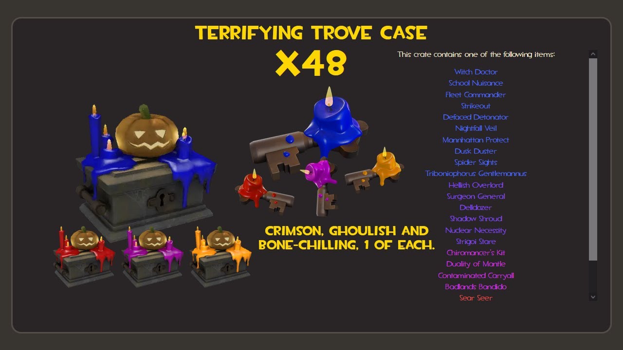 (TF2) Unboxing 51 Terrifying Trove Cases. (4 Unusualifiers and 1 Elite Grade)