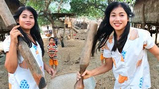 Ep5.ສາວລາວເຜົ່າບຣູຕຳເຂົ້າແບບບູຮານໃນຍາມເຊົ້າ//เสน่ห์ สาวลาวเผ่าบรู ตำข้าวแบบโบราณยามเช้าสวยน่ารักมาก