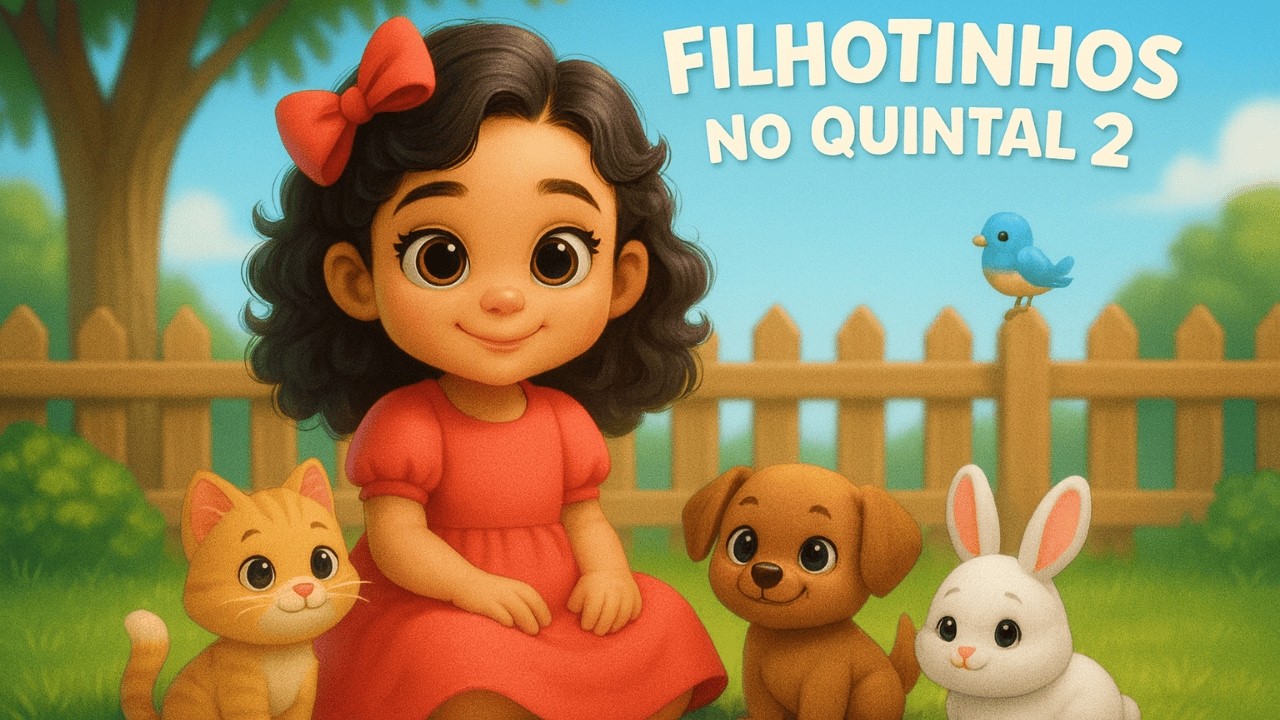 Amélia no Quintal com os Filhotinhos 🐾 | Gatinho, Cachorrinho e Coelhinho Branco