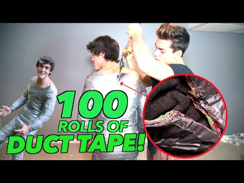 WRAPPED IN 100 ROLLS OF DUCT TAPE!! (100 layers CHALLENGE)
