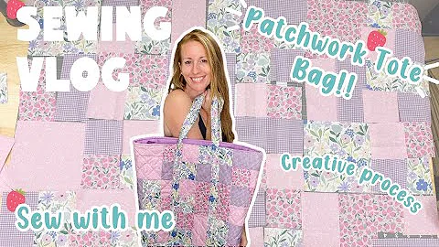 🌷Sewing my quilted patchwork tote bag pattern! 🍓Small Business Studio Vlog