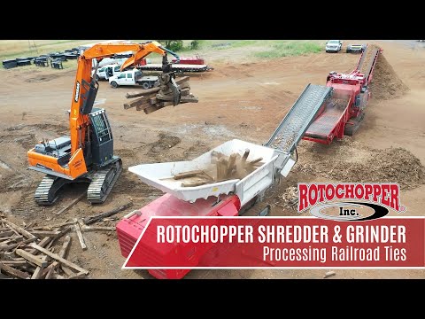 Rotochopper Shredder & Grinder Processing Railroad Ties - video from Rotochopper