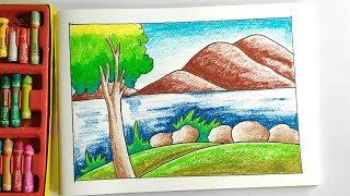 [easy tutorial] landscape scenery drawing for beginners with oil pastels |step by step
