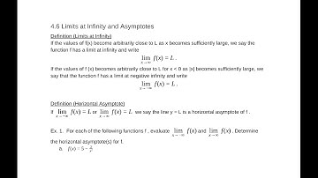 4.6 Limits at Infinity and Asymptotes