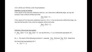 4.6 Limits at Infinity and Asymptotes