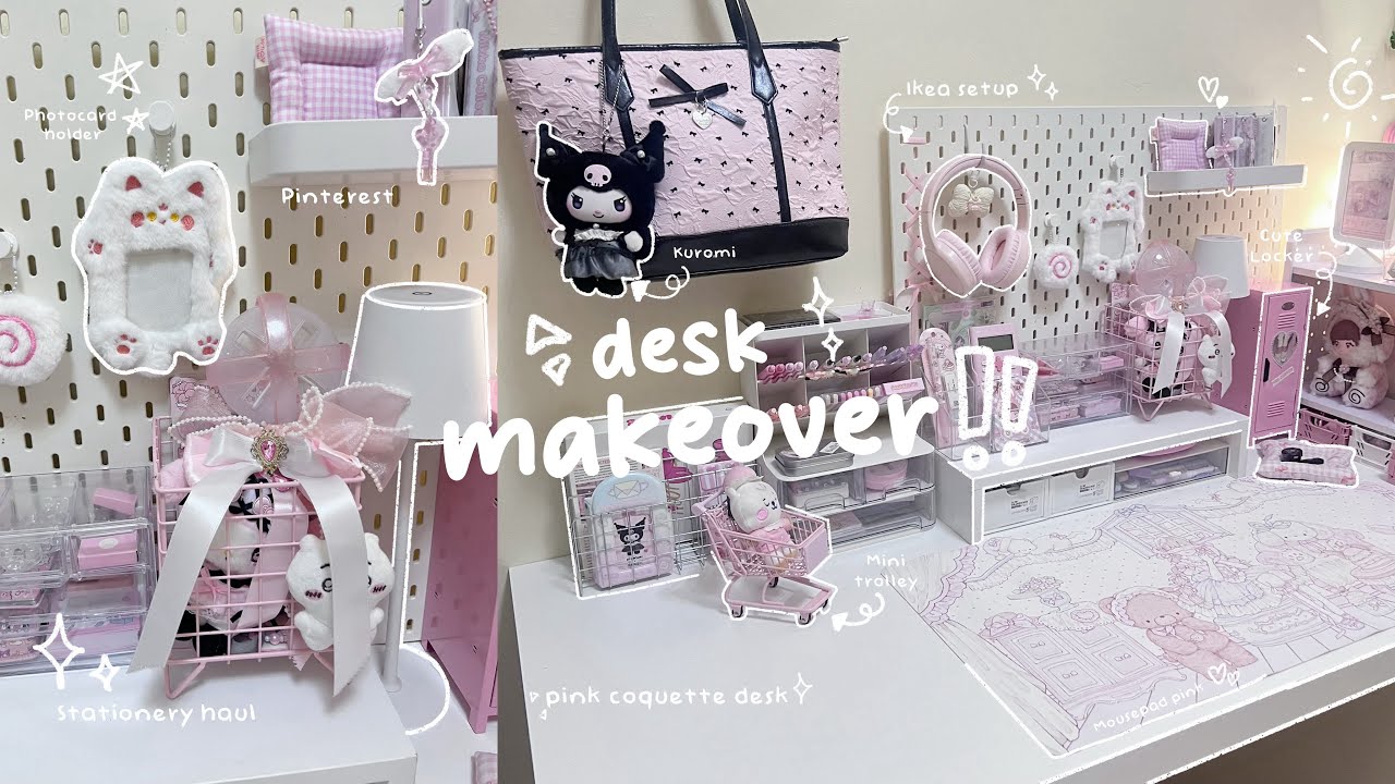 🎀♡ Aesthetic desk Makeover 2026🛒 | Pink theme 🧸 pinterest inspo , IKEA and Stationery Haul ｡⋆୨୧˚