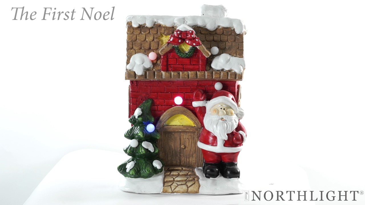 16" Christmas Morning LED Lighted Christmas House with Santa Musical Christmas Tabletop Figure