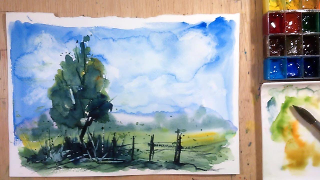 Acuarela - Pintando un paisaje facil | Watercolor Acuarelas - YouTube
