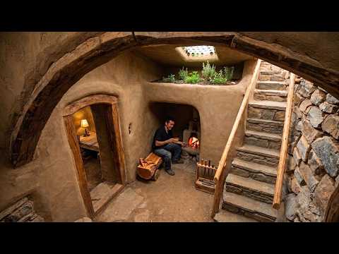 Building a Hidden Underground Shelter 🔥 Solo Bushcraft with a Cozy Fireplace in the Deep Forest