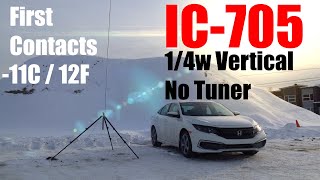 ICOM IC-705 on 20M, 5W/10W, 1/4 wave Vertical, 1 Radial, No Tuner, First Contacts