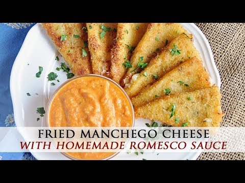 Fried Manchego Cheese with Romesco Sauce