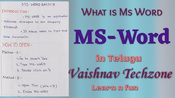 Ms Word in Telugu | తెలుగులో LEARN COMPUTER TELUGU VIDEOS | Basics of Computers | Vaishnav Techzone