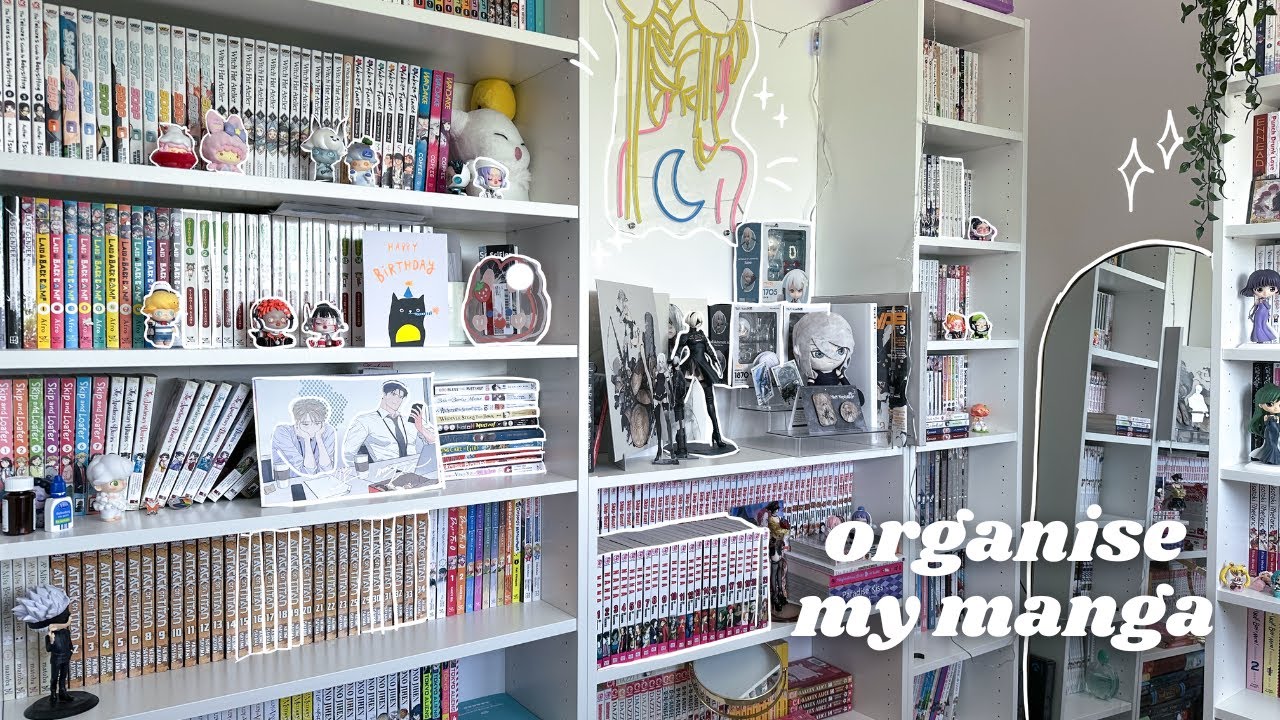 🍡cozy manga organisation & shelving | ft flexispot 🖥️