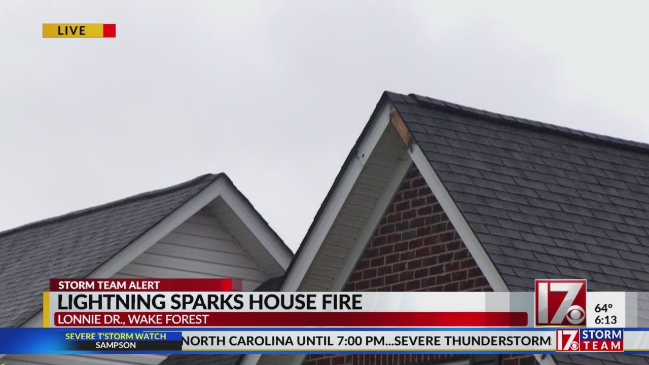 Lightning strike sparks house fire near Wake Forest - YouTube