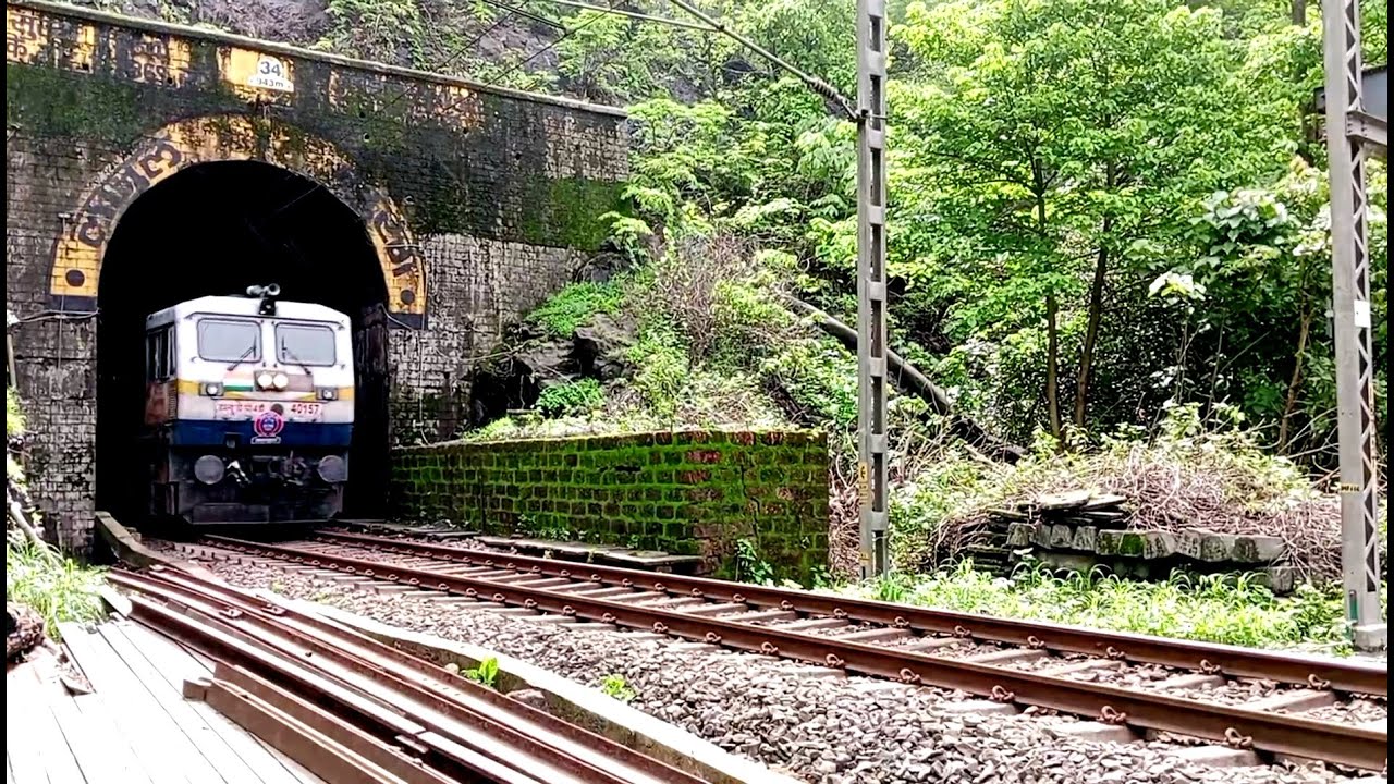 WDP-4D 40157 Charging Out of Ranpat Tunnel with the Mighty Mandovi Express