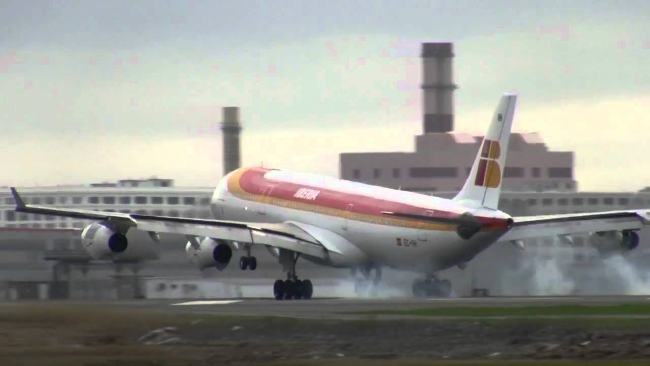 Iberia A340 Sloooowly Touches Down at Boston Logan YouTube
