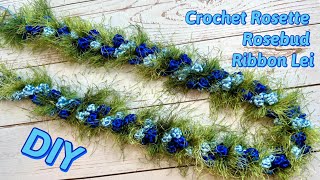 How To Make This Two Color Crochet Rosebud Rosette Flower Ribbon Lei