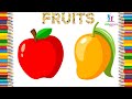 Apple and Mango Easy drawing step by step, Apple and 1 more fruit drawing, Fruits Drawing with color