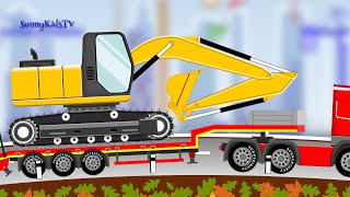 Vehicles for kids. Excavator. Dump Truck. Cartoon.