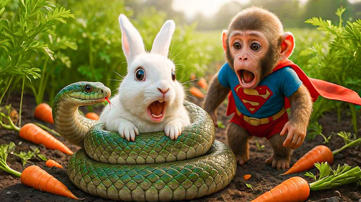 Baby Monkey NUNU Rescues Bunny from Snake Attack in Carrot Garden 🥕 and Takes Care at Home 🏡